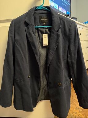 NWT Banana Republic Navy Textured Polka Dot Lined Blazer